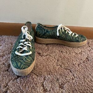 Keds-{Size 8}-Keds+ Rifle Paper Co. Green Palm Leaf Espadrille Lace Up Sneaker